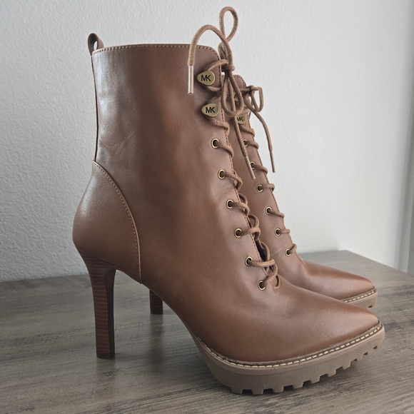 MICHAEL Michael Kors Kyle Leather Lace-Up Boot Brown 8M - Picture 1 of 14